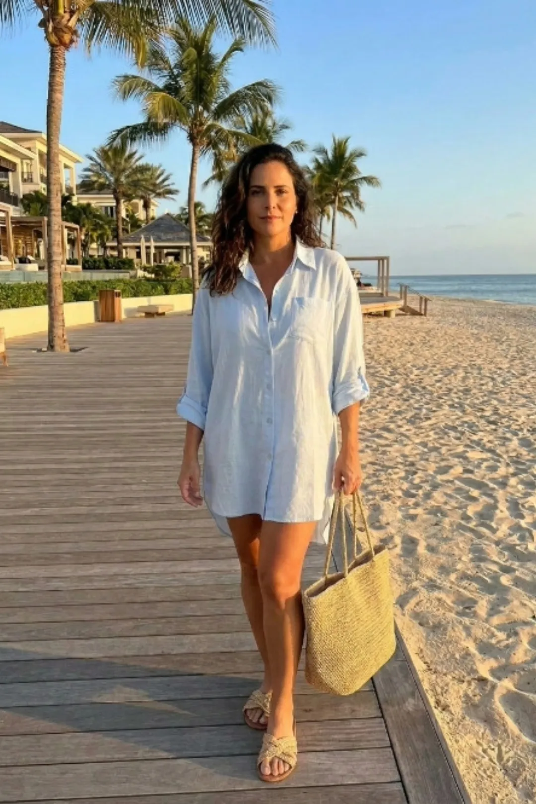 Conjunto feminino linho camisa oversized e short — elegância casual praia