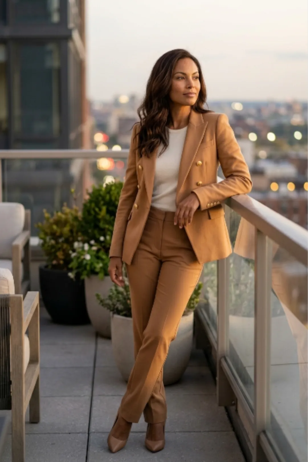 Blazer feminino caramelo alfaiataria casual chic — produto âncora blazer