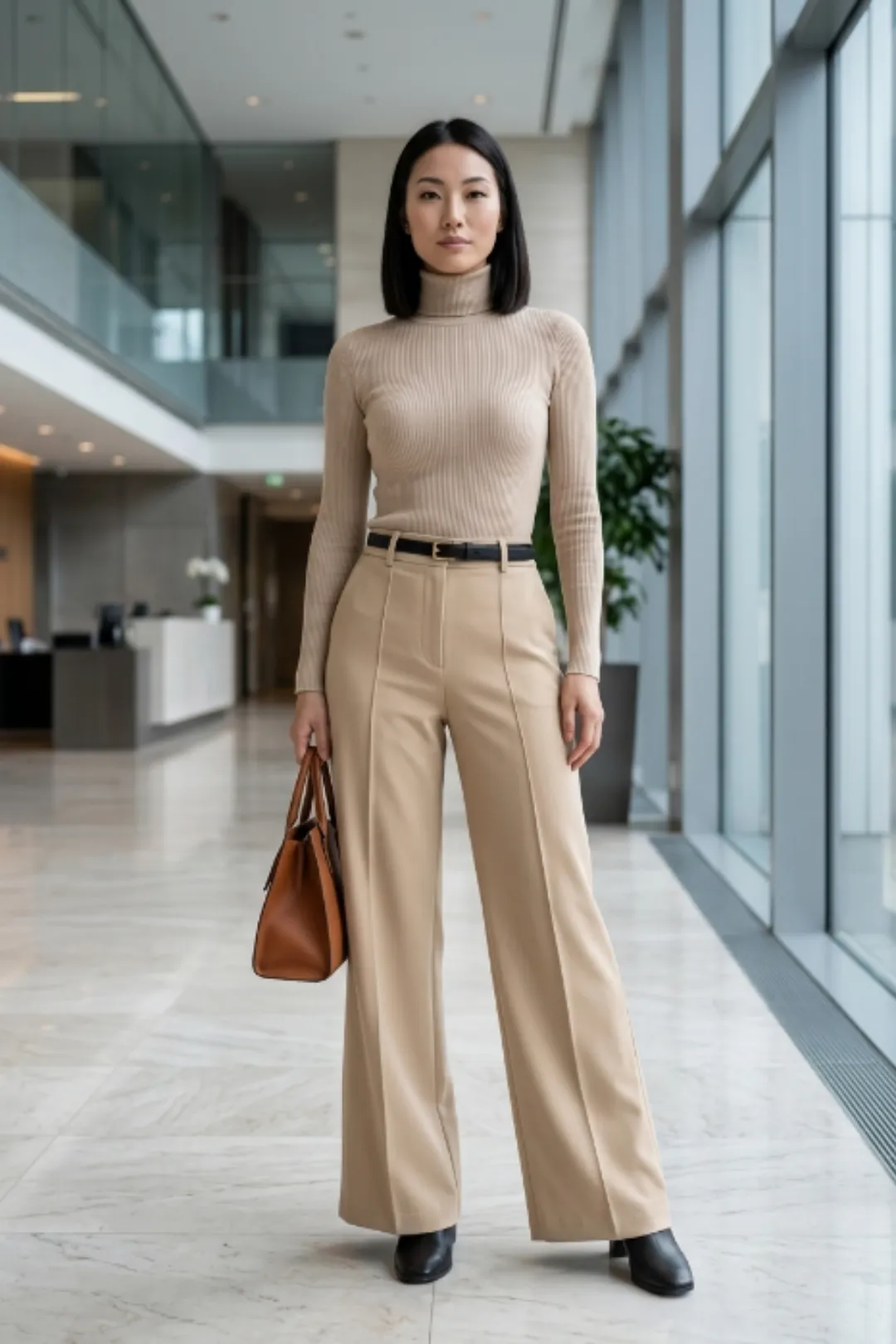Calça alfaiataria feminina wide leg social cintura alta — look inverno