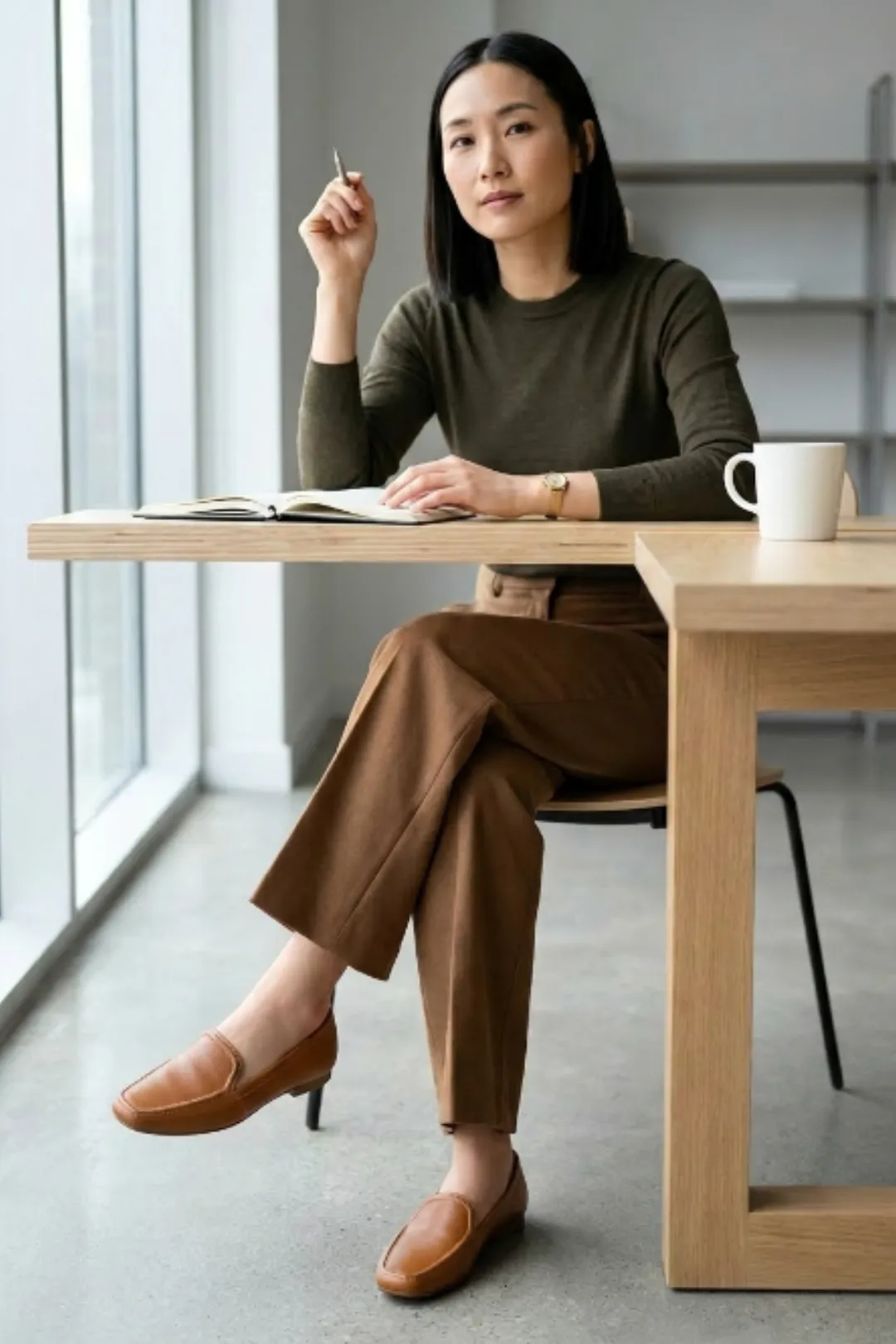 Mocassim loafer feminino elegante para o trabalho no inverno