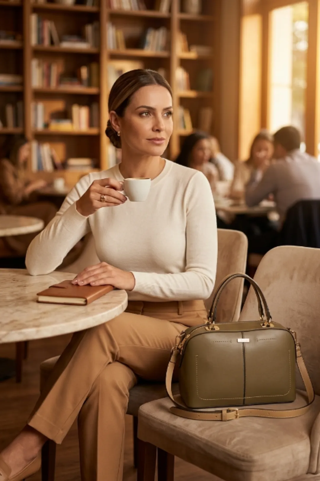Bolsa feminina transversal Veryrio luxo pequena couro sintético caqui