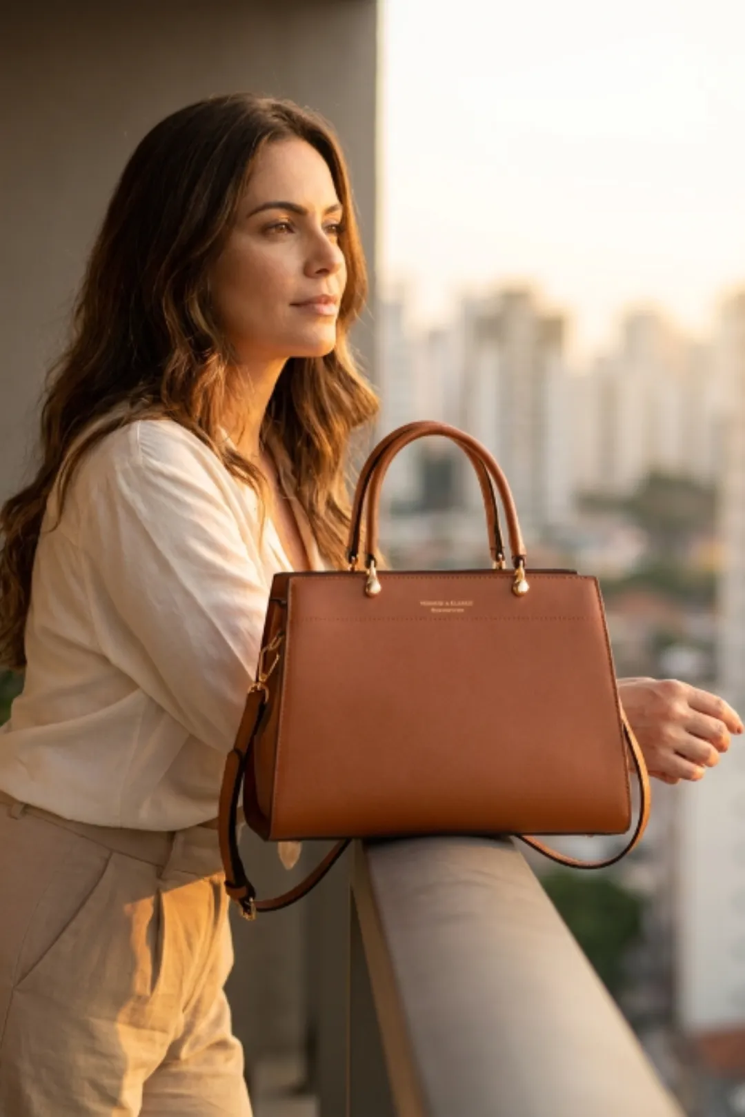 Bolsa de mão tote elegante charmosa estruturada caramelo VeryRio — produto âncora bolsas femininas