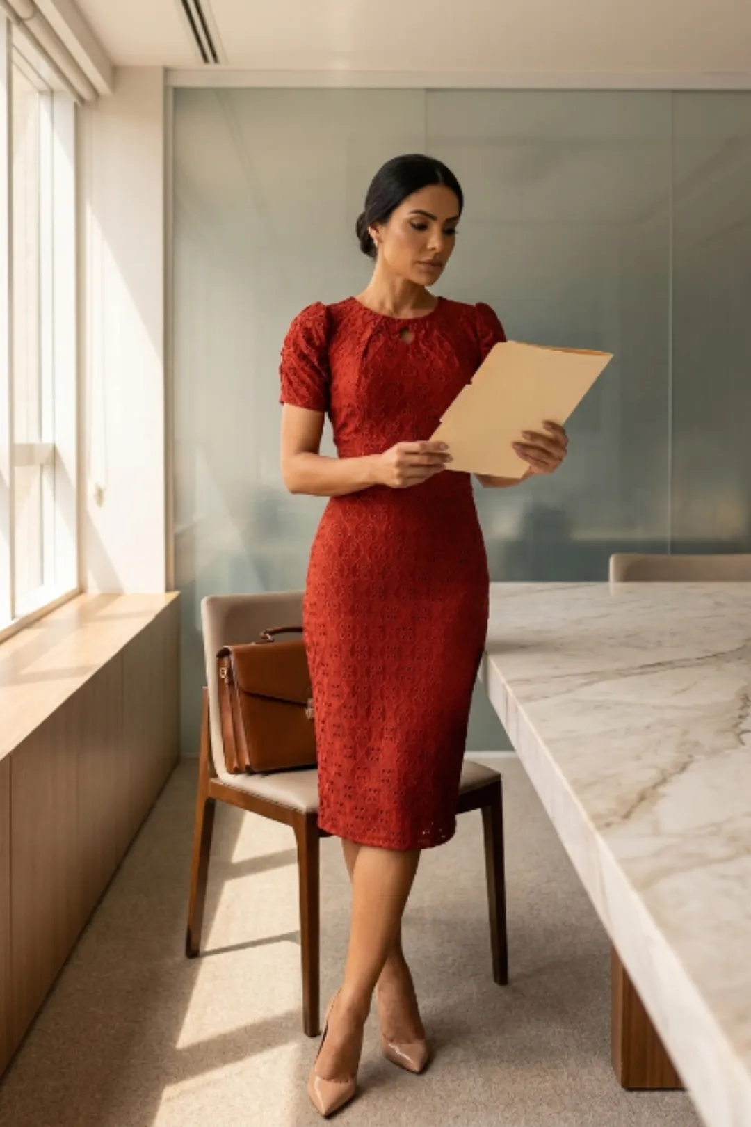 Vestido tubinho midi social feminino crepe elegante trabalho — look profissional com postura