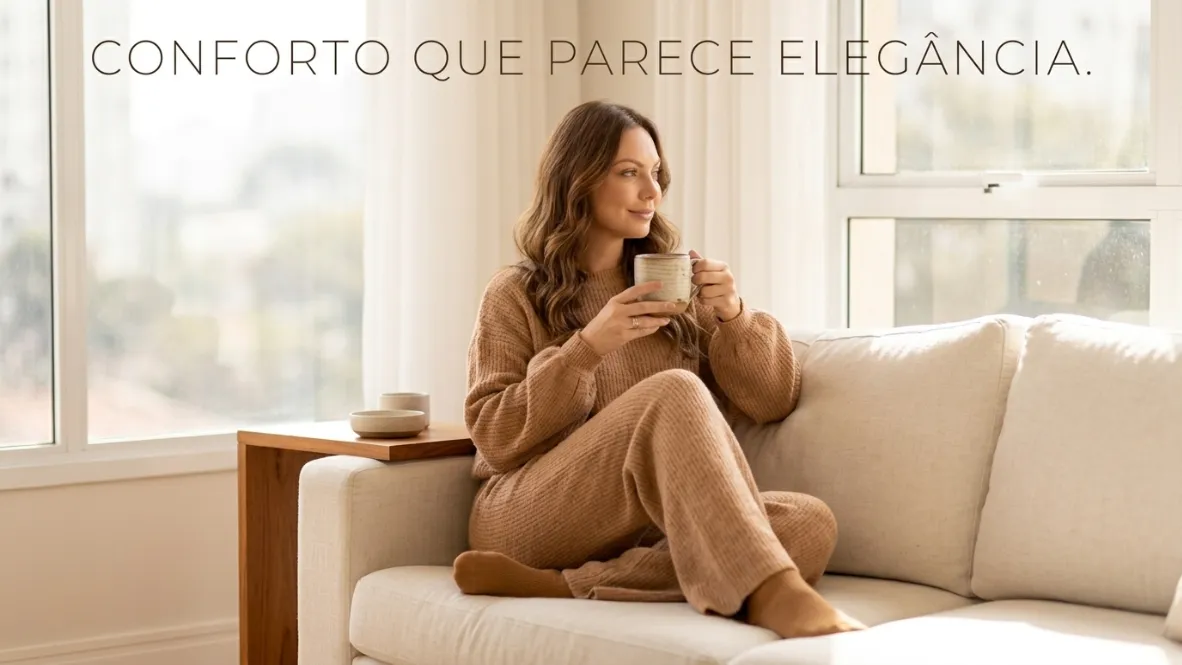 Moda conforto feminina — conjunto tricot canelado elegante para o dia a dia